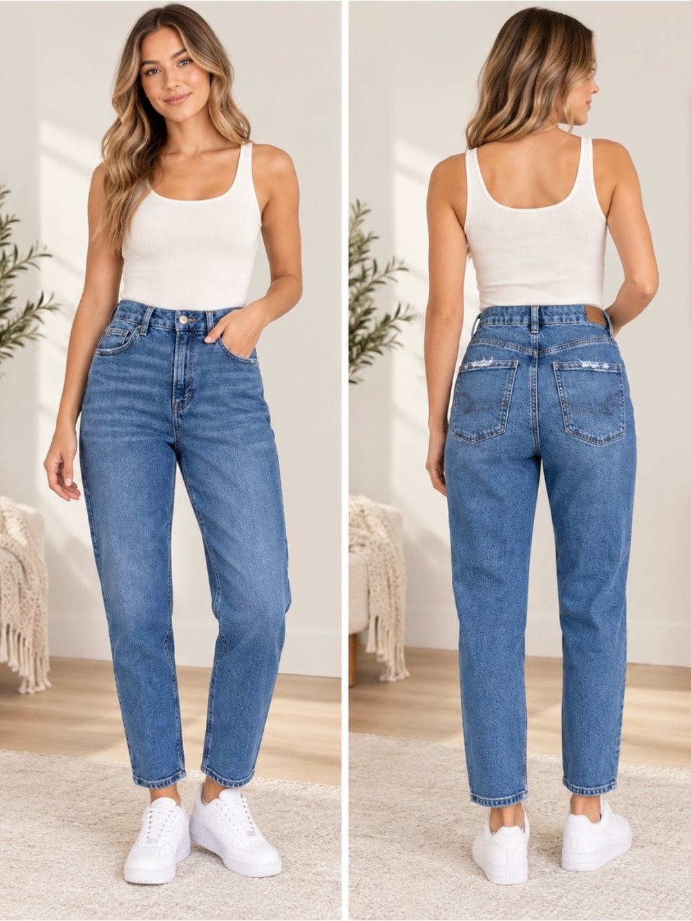 American Eagle Curvy Mom Jeans Size 4 Short Medium Wash High Rise